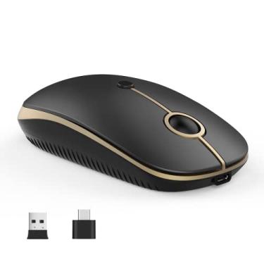 Imagem de VssoPlor Mouse sem fio tipo C USB C recarregável portátil silencioso mouse USB e receptor tipo C mouse de modo duplo para PC, laptop, MacBook, tablet - preto dourado