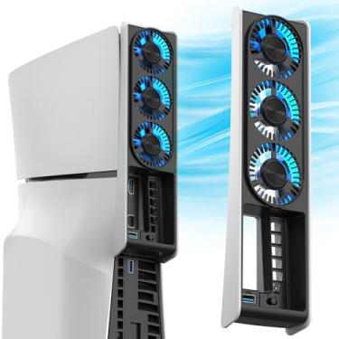 Imagem de MEQI PS5 Slim Cooling Fan, PS5 Slim Accessories Upgraded Quiet Cooler Fan with LED Light & USB Hubs, Efficient Cooling Station for Playstation 5 Slim Disc & Digital Edition