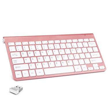 Imagem de Mini teclado sem fio para computador pequeno, teclado externo compacto e fino para laptop, tablet, Windows, PC, computador Smart TV (ouro rosa)