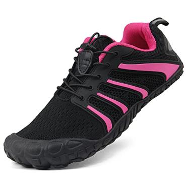 Imagem de Oranginer Tênis de corrida feminino minimalista de largura larga para treino de ginástica em ambientes fechados para mulheres, rosa preta, tamanho 36, 2 - rosa preto - 1, 36