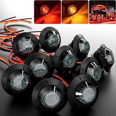 Imagem de BJZ 1,9 cm Marcador lateral de LED Vermelho Âmbar Duas Cores 4LED Redondo Folga Freio Seta Luz Bala Traseira 12V para Trailer Caminhão Van RV ATV Ônibus, 10 peças com lente fumê