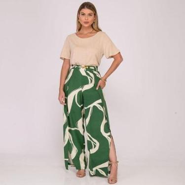 Imagem de Calça Pantalona com Fenda na Frente B’Bonnie Paola Est Verde-Feminino