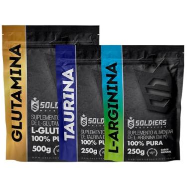 Imagem de Kit: Arginina 250g + Glutamina 500g + Taurina 250g - 100% Pura Importada - Soldiers Nutrition
