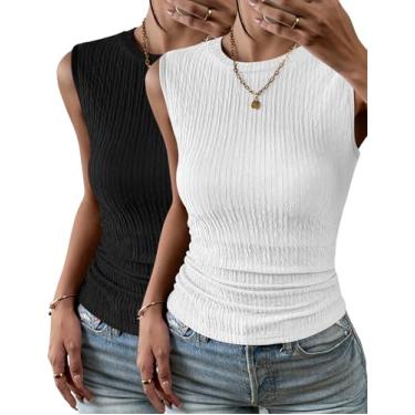 Imagem de Zeagoo Pacote com 2 camisetas femininas de gola alta, justas, básicas, de malha, texturizadas, sem mangas, Pacote com 2: branco e preto, GG