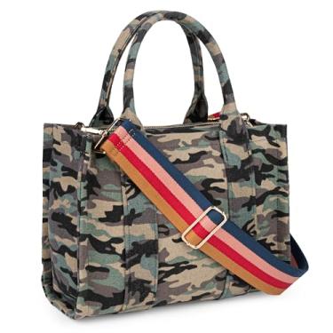 Imagem de Bolsa feminina de lona com alça superior, bolsa tiracolo para mulheres, A1 - camuflagem, Medium
