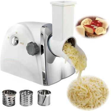 Imagem de Ralador De Queijo EléTrico + LâMinas GiratóRias AçO InoxidáVel + FunçãO Reversa, MáQuina Trituradora De Queijo Rotativa EléTrica 300W, Para Ralador De Batata, Fatiador Vegetais