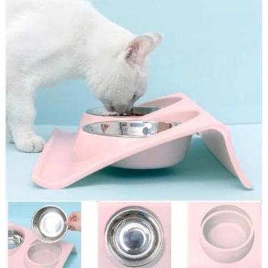 Imagem de Comedouro Duplo elevado Para Pet Gatos E Cães Pequenos Tigelas Inox Bebedouro Filhotes...