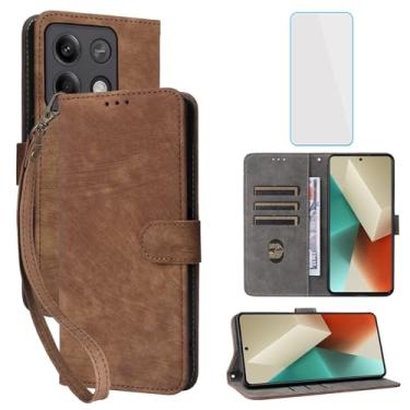 Imagem de IUQXU Capa Carteira para Xiaomi Redmi Note 13 Pro 5G/Poco X6 5G com Protetor de Tela, Suporte para Cartão, Bloqueio RFID, Flip com Alça de Pulso - Marrom