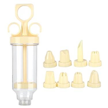 Imagem de Conjunto de Bico para Decoração de Pastelaria, Seringa de Tubulação para Biscoitos Com 8 Bicos para Decoração de Bolo (【34380】Pistola de decoração de boca bege)