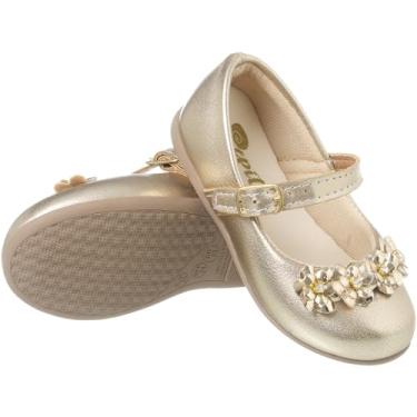 Imagem de Sapatilha Infantil Branca com Laço de Flores para Meninas (Dourado, BR, Criança de 1 a 3 anos, Numérico, 22)