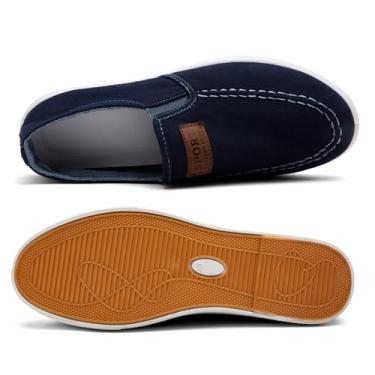 Imagem de Tênis masculino clássico sem cadarço moderno, cano baixo, lona, mocassins, casual, confortável e leve, Azul, 40