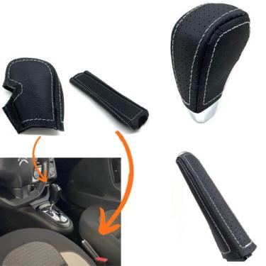 Imagem de Kit Capa Couro Alavanca Câmbio Automático E Freio De Mão Citroen AirCr