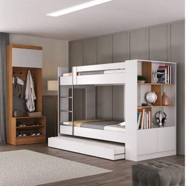 Imagem de Quarto Juvenil Completo com Treliche e Sapateira Porto Espresso Móveis Branco/Nogal