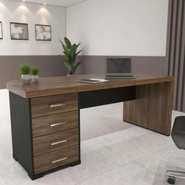 Imagem de Mesa Tamburato Artany Cor Charuto com Preto com Gavetas LE