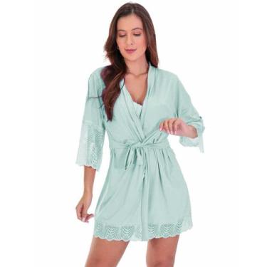 Imagem de Robe Feminino Hobby Feminino Lingerie Noite Roupão Microfibra renda El