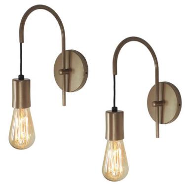 Imagem de Kit 2 Arandelas Abajur Luminária Parede Quarto Cama Bronze - Geral