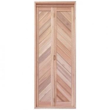 Imagem de Porta de Madeira Camarão 213x84cm com Lambris e Marco Batente 14cm Ewk