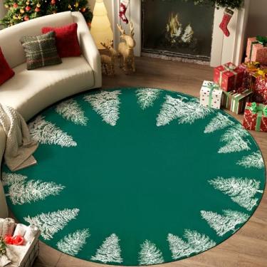 Imagem de Jinchan Tapete redondo de Natal – Tapete de árvore de Natal verde lavável antiderrapante macio para cozinha, quarto, hall de entrada, sala de jantar, sala de estar