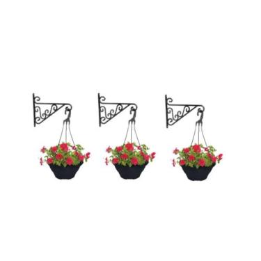 Imagem de 03 Suportes Pendente Mão Francesa na Cor Preta para Vasos de Plantas a
