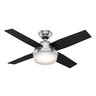 Imagem de Ventilador de teto interno Hunter Dempsey com luz LED e controle remoto, 112 cm, níquel escovado