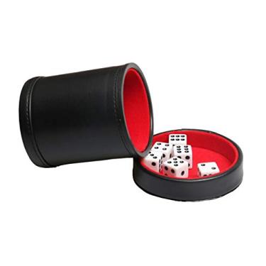 Imagem de TOPTAN Leatherette Dice Cup com Tampa, Inclui 16mm Dados Regulares, Forro de Feltro Vermelho, Silencioso para Jogar Yahtzee/Farkle/Liars Dice/Jogo de Tabuleiro