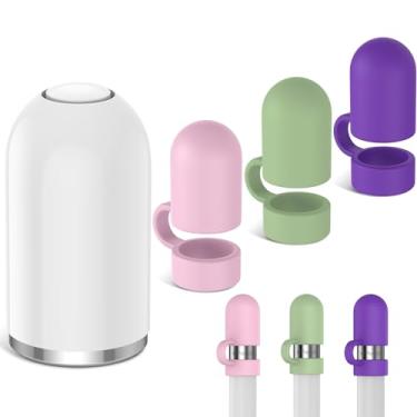 Imagem de iMangoo Capa de substituição magnética para Apple Pencil 1ª geração + pacote com 3 tiras protetoras de silicone antiperda para iPencil Gen 1 Stylus Pen Top Acessórios (rosa, verde, roxo)