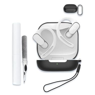 Imagem de Capa para SHOKZ OpenFit Air, capa protetora completa de silicone macio capa protetora de absorção de choque com chaveiro, cordão e caneta de limpeza [LED frontal visível] - preta