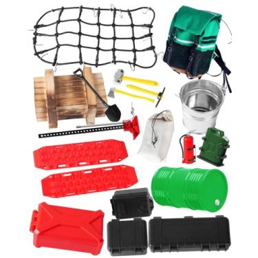 Imagem de Crawler Car Decoration Mini Luggage Net/Simulation Decorative Package,Luggage,Sleeping Bag,Wood Box,Shovel,Fuel Tanks,Recovery Board, Toolbox for 1/10 TRX4 Axial SCX10 Vehicle Parts,Red
