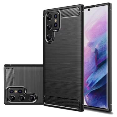 Imagem de Gufuwo Capa para Galaxy S22 Ultra, capa para Samsung S22 Ultra 5G SM-S908U, capa fina fina de fibra de carbono TPU capa protetora à prova de choque para Samsung Galaxy S22 Ultra 5G preta
