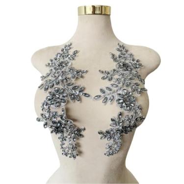Imagem de Zbroh 1 par de apliques de strass feitos à mão vermelhos/branco//verdes/azuis, apliques de costura, pedras, acabamento de renda, acessório para roupas sociais (cinza)