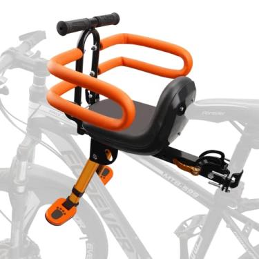 Imagem de XIEEIX Assento de bicicleta infantil montado na frente, assento de bicicleta infantil com guarda-chuva, encosto de almofada de assento alto assento de bicicleta de montanha, assento de segurança infantil de bicicleta para crianças de 1 a 5 anos de idade