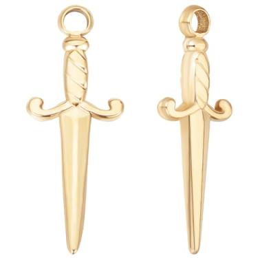 Imagem de Beebeecraft 10 peças, pingentes de espada, banhado a ouro 18K, aço inoxidável, Katana, punhal, flecha, pingentes para fazer joias, colar, pulseira, artesanato DIY