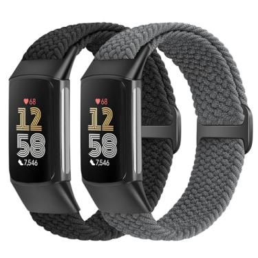 Imagem de VNDAPT Pulseiras elásticas trançadas compatíveis com Fitbit Charge 5/Fitbit Charge 6 para mulheres e homens, pulseira esportiva de nylon elástico respirável ajustável para Fitbit Charge 6 Charge 5