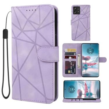 Imagem de Wanyuexes Capa para Motorola Edge 40 Neo, capa carteira para Moto Edge 40 Neo XT2307-1, capa carteira de couro com toque de pele flip suporte para cartão de crédito para Motorola Edge 40 Neo 5G roxo