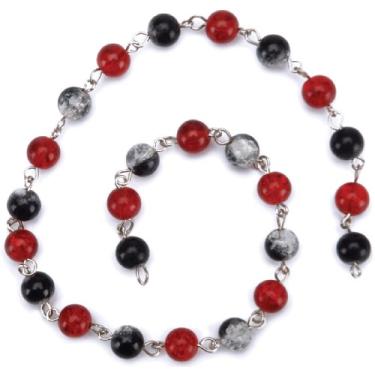 Imagem de Corrente de contas de anjo da lua azul, 35,5 cm, 1/pacote, 8 mm, contas de vidro vermelhas e pretas