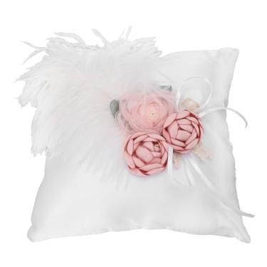 Imagem de Almofadas de Almofada de Marfim Portador de Almofada de Renda Almofada Portador Travesseiro de Casamento para Festa de Casamento Cerimônia Almofada Oco Cetim Renda Flor Dupla