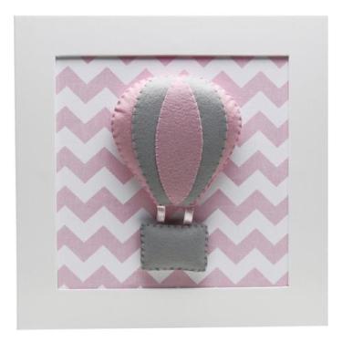 Imagem de Quadro Decorativo Balão Chevron Rosa Quarto Bebê Infantil Menina - Pot