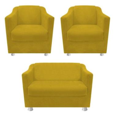 Imagem de kit 02 Poltrona Cadeira e  01 Namoradeira Babel Suede Amarelo - DAMAFF