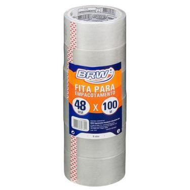 Imagem de Kit 06 Fita Adesiva de Empacotamento Transparente 48mmx100m BRW