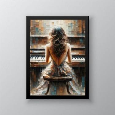 Imagem de Quadro Decorativo Mulher Tocando Piano 45x34cm - com vidro - Quadros O