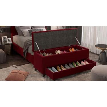 Imagem de Puff Báu Sapateria Queen 158x50x45 - Móveis Digital, Veludo Vermelho