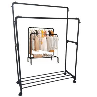 Imagem de Arara Dupla Cabideiro Sapateira Roupa Sapato Blusa Tenis Sandalia Chapeu Bolsa Quarto Closet Loja Casa Apartamento Multiuso Rodinhas Organizaçao