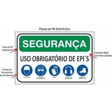 Imagem de Placa Segurança Uso Obrigatório De Epi 30x20cm Sinalização - Royal Art