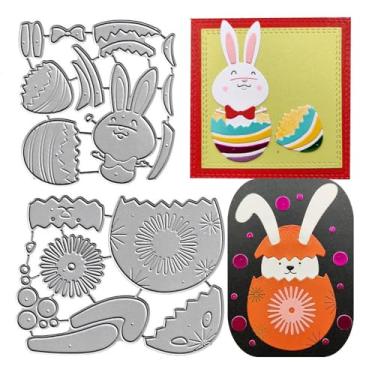 Imagem de 2 peças de moldes de corte de ovos de casca de coelho da Páscoa, molde de estênceis de metal em relevo para cartões, álbuns de recortes e decoração de cartão de papel de artesanato faça você mesmo