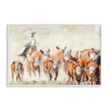 Imagem de Stupell Industries Arte de parede giclée emoldurada Cowboy Cattle Roundup por Nina Blue, moldura branca, 18 x 12