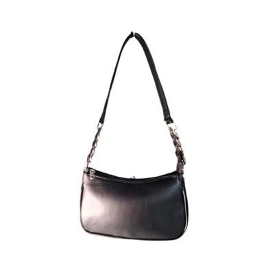 Imagem de BOLSA BAGUETE FEMININA MEIA LUA DE OMBRO PEQUENA LISA COM CORRENTE (Preto)