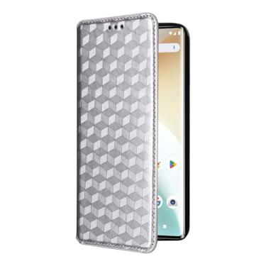 Imagem de Capas Compatível com vivo X200 Pro mini 5G,Carteira de couro Flip Phone Case com slot para cartão.Textura da grelha estereoscópica.Estojo de telefone giratório Standable (Silvery)