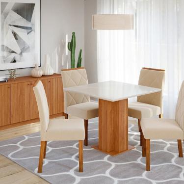 Imagem de Sala de Jantar Sophia 95 X 95cm com 4 Cadeiras Fernanda Cinamomo/Offwhite/Nude