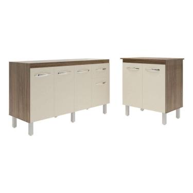 Imagem de Balcão Armário Gabinete Para Pia 138 Cm Camila E Balcão Para Microondas Ou Forno Elétrico Jane Savana Off White