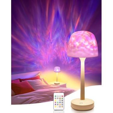Imagem de Luz de projetor sem fio Ocean Wave, luminária de mesa com mudança de cor RGB, luz noturna de bateria portátil, projetor LED Aurora com controle remoto para quarto, sala de estar, jogos, festa,